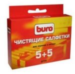 Чистящие салфетки BURO; 5+5 шт; для очистки экранов любого типа и оптики в индивидуальной упаковке;